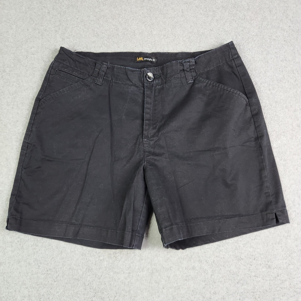 Lee Chino Shorts Womens 12M Black Cotton Blend Casual Mid Rise Straight Fit